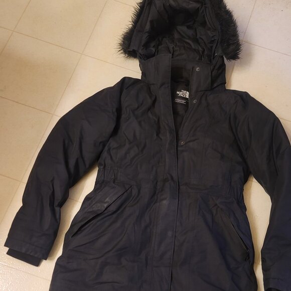 The North Face Black Goose Down HyVent Parka with Removable Faux Fur Hood Sz S-P - Picture 2 of 15